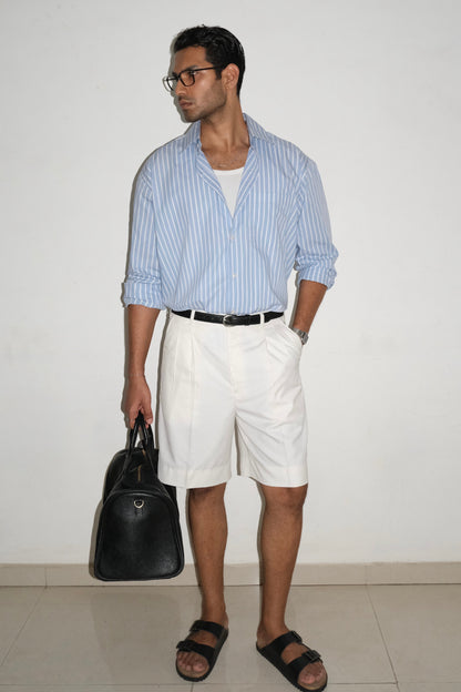 Tailored Double Pleated Shorts- Cream White