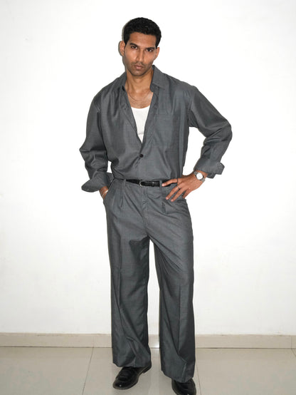 Tailored Wool blend Full Sleeves Shirt - Grey