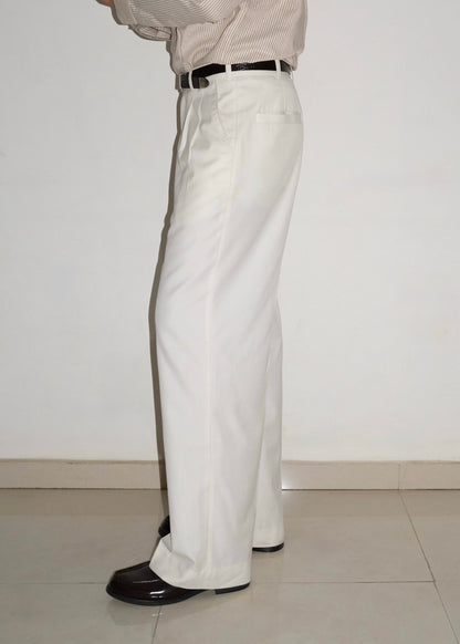 Tailored Double Pleated Trouser- Cream White