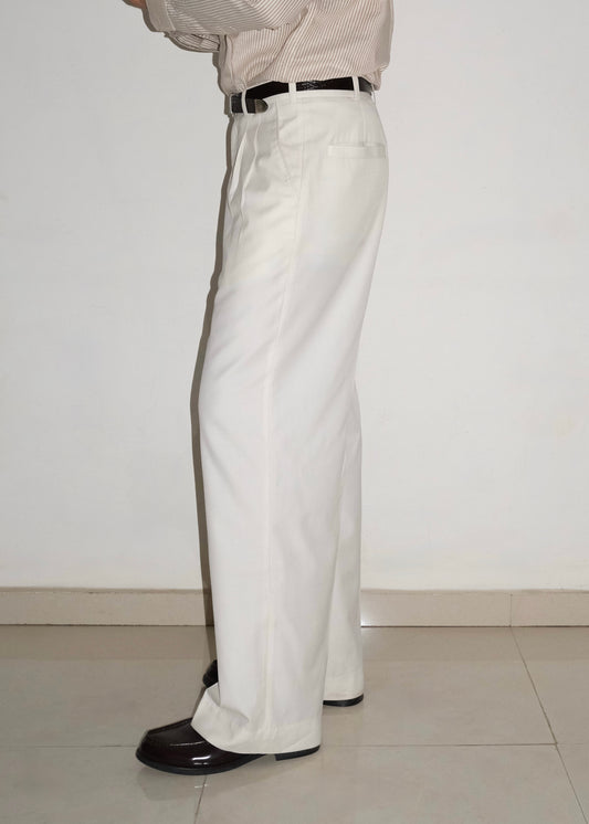 Tailored Double Pleated Trouser- Cream White