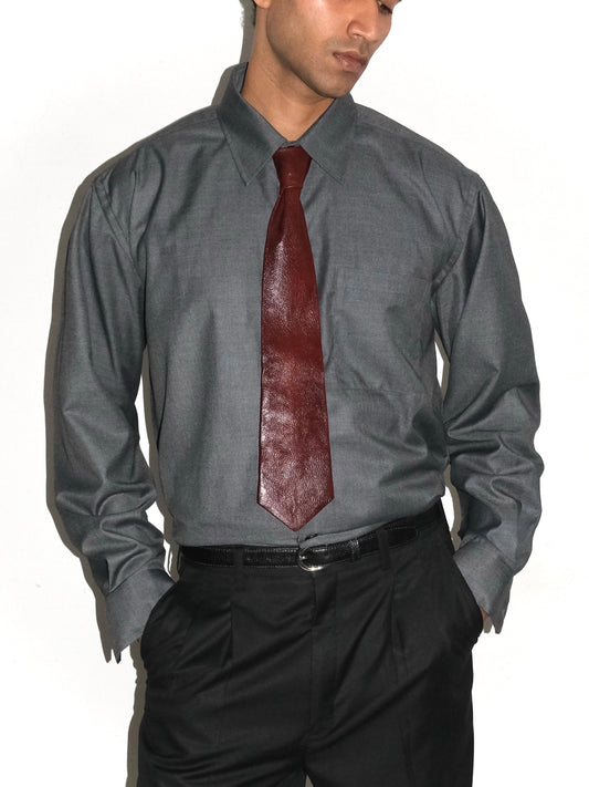 Handmade uneven Leather Tie - Brown