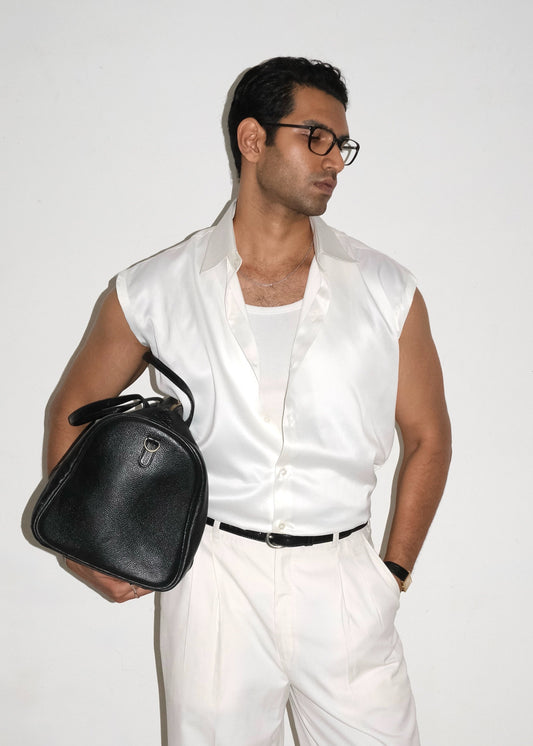 Tailored Satin Sleeveless Shirt- Ivory