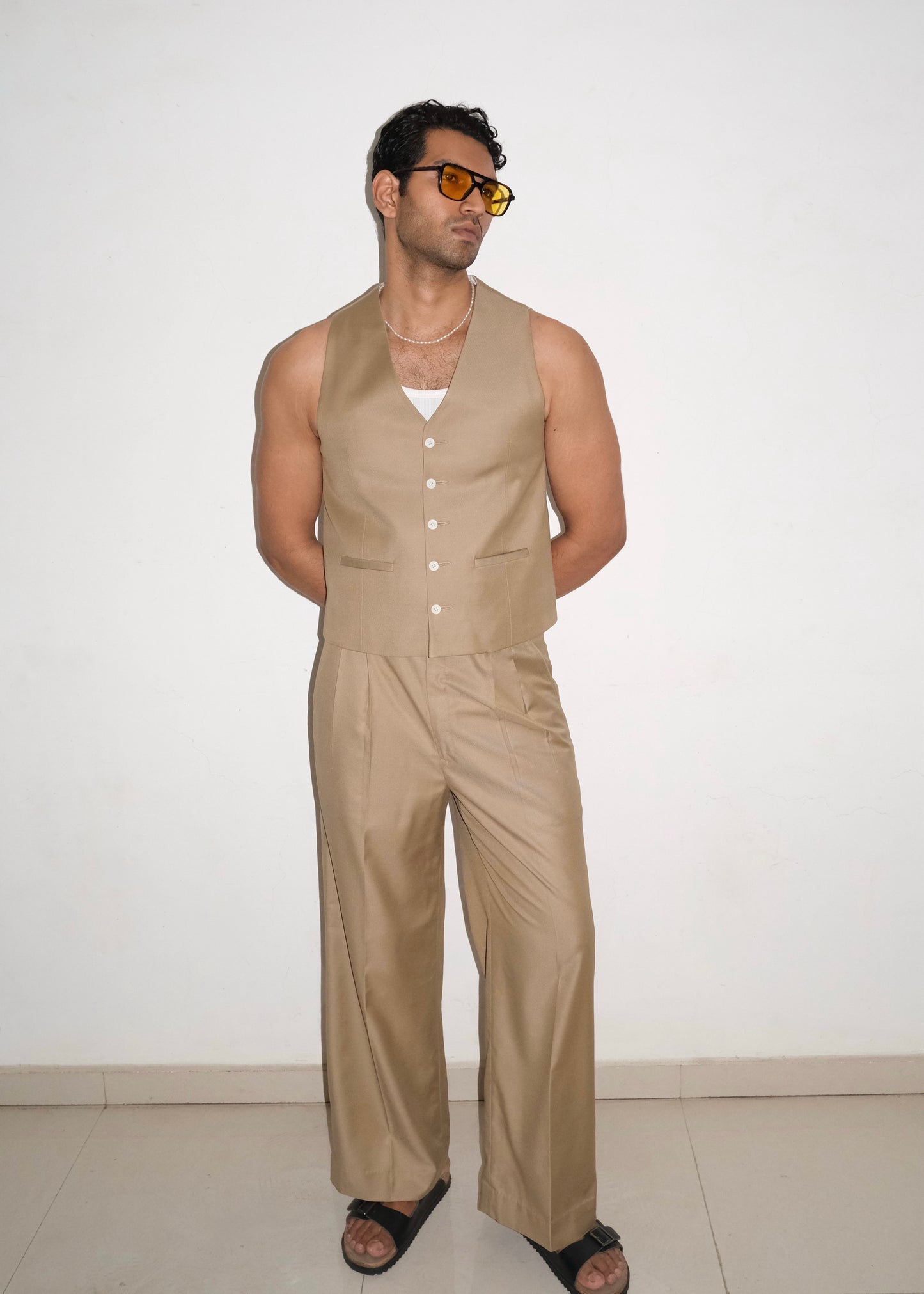 Tailored Vest- Tan