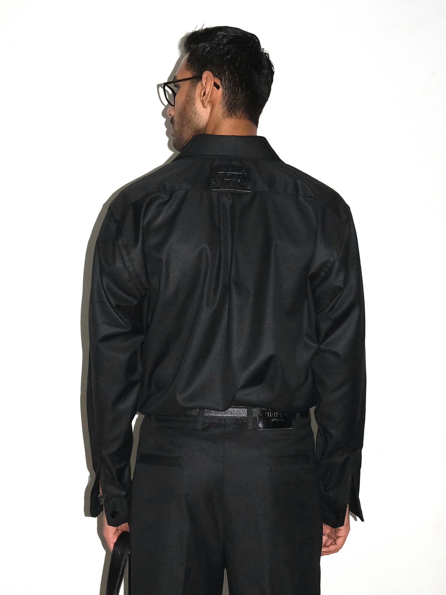 Tailored Wool blend Full Sleeves Shirt - Black
