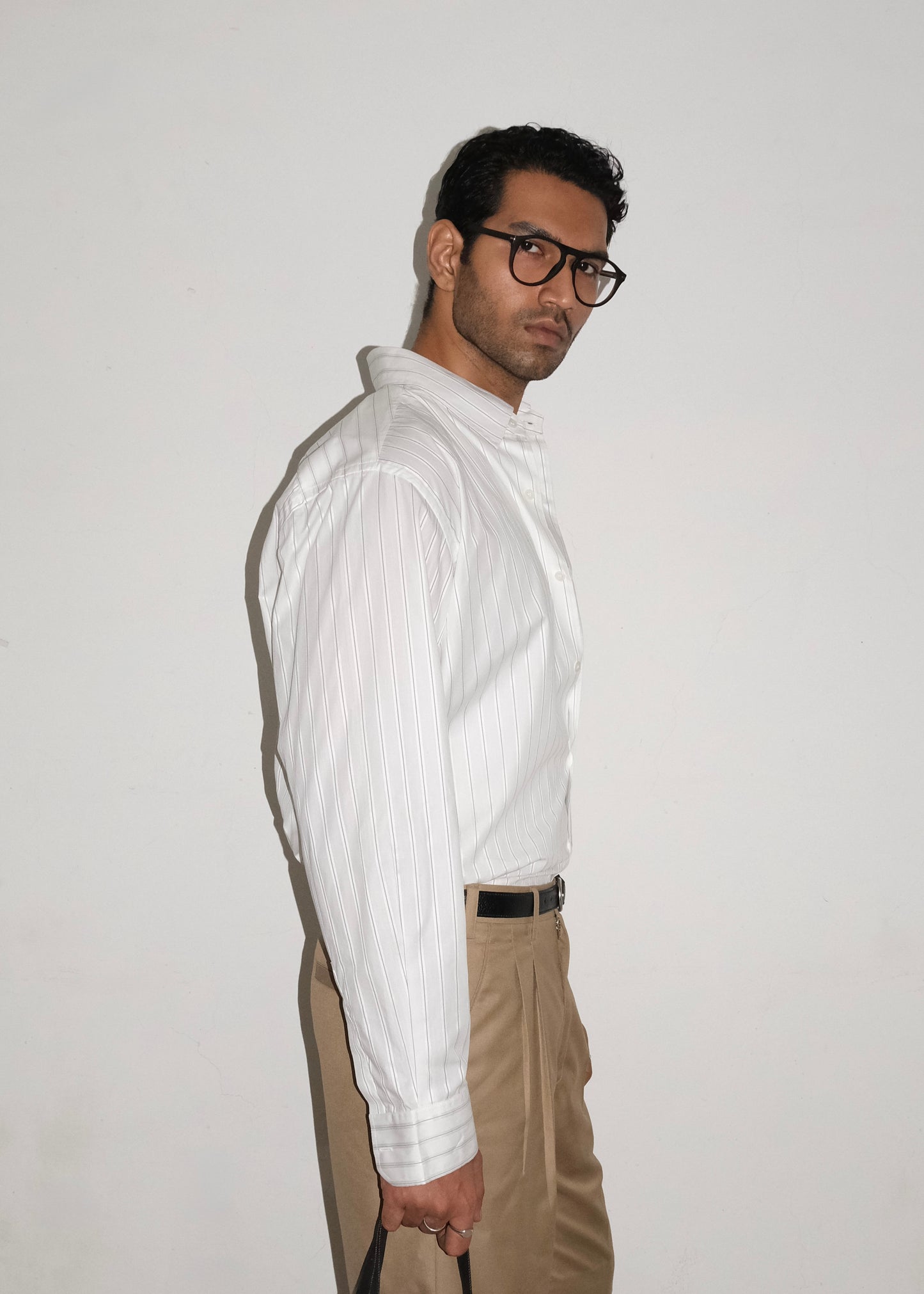 Tailored Giza cotton Shirt - White/Black stripe