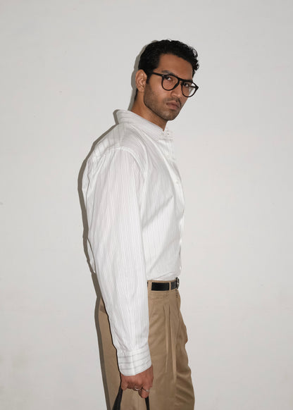 Tailored Giza cotton Shirt - White/Black stripe