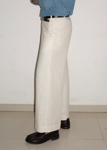 Tailored Linen Cotton Trouser- Off White