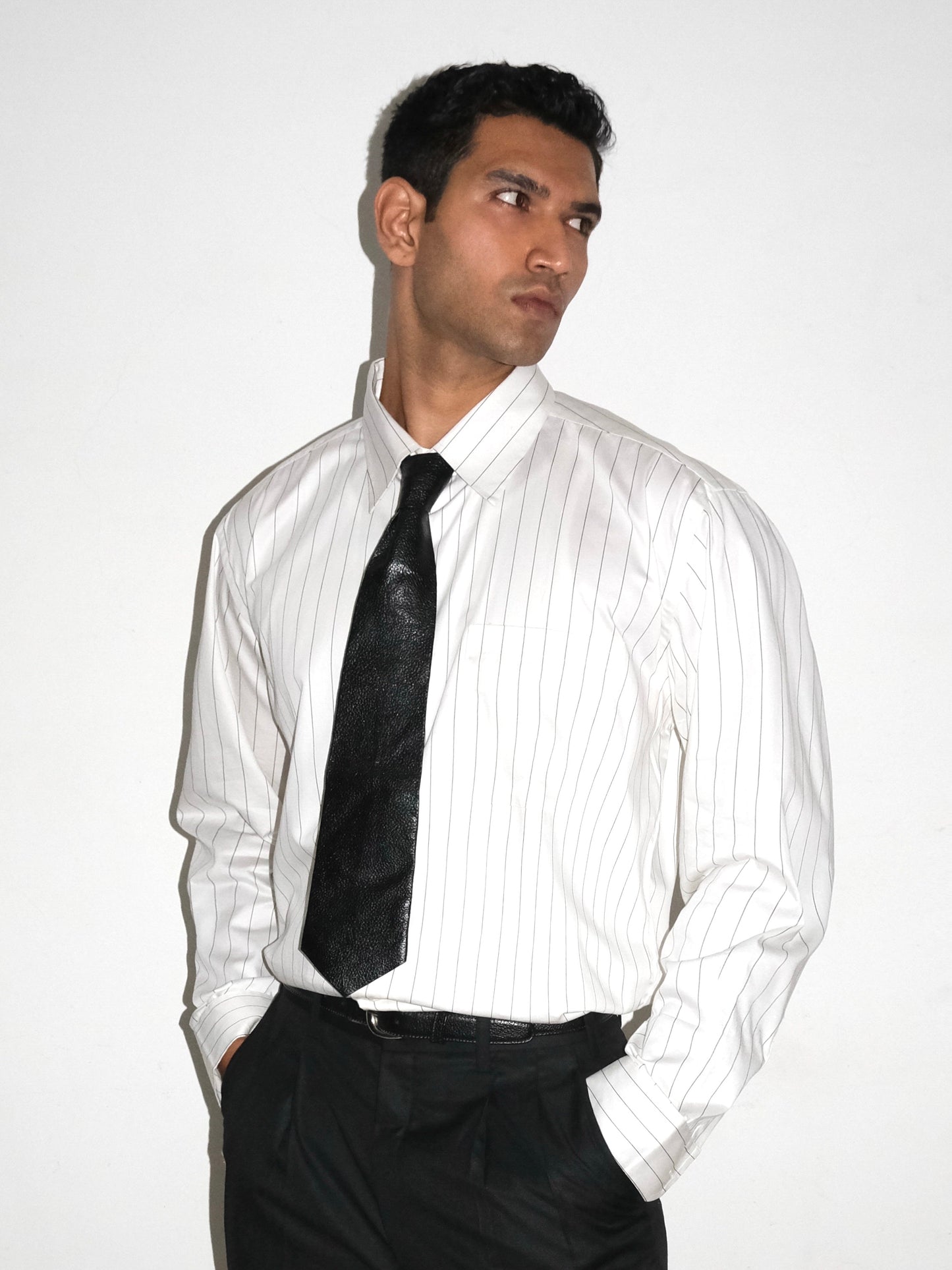 Handmade uneven Leather Tie - Black