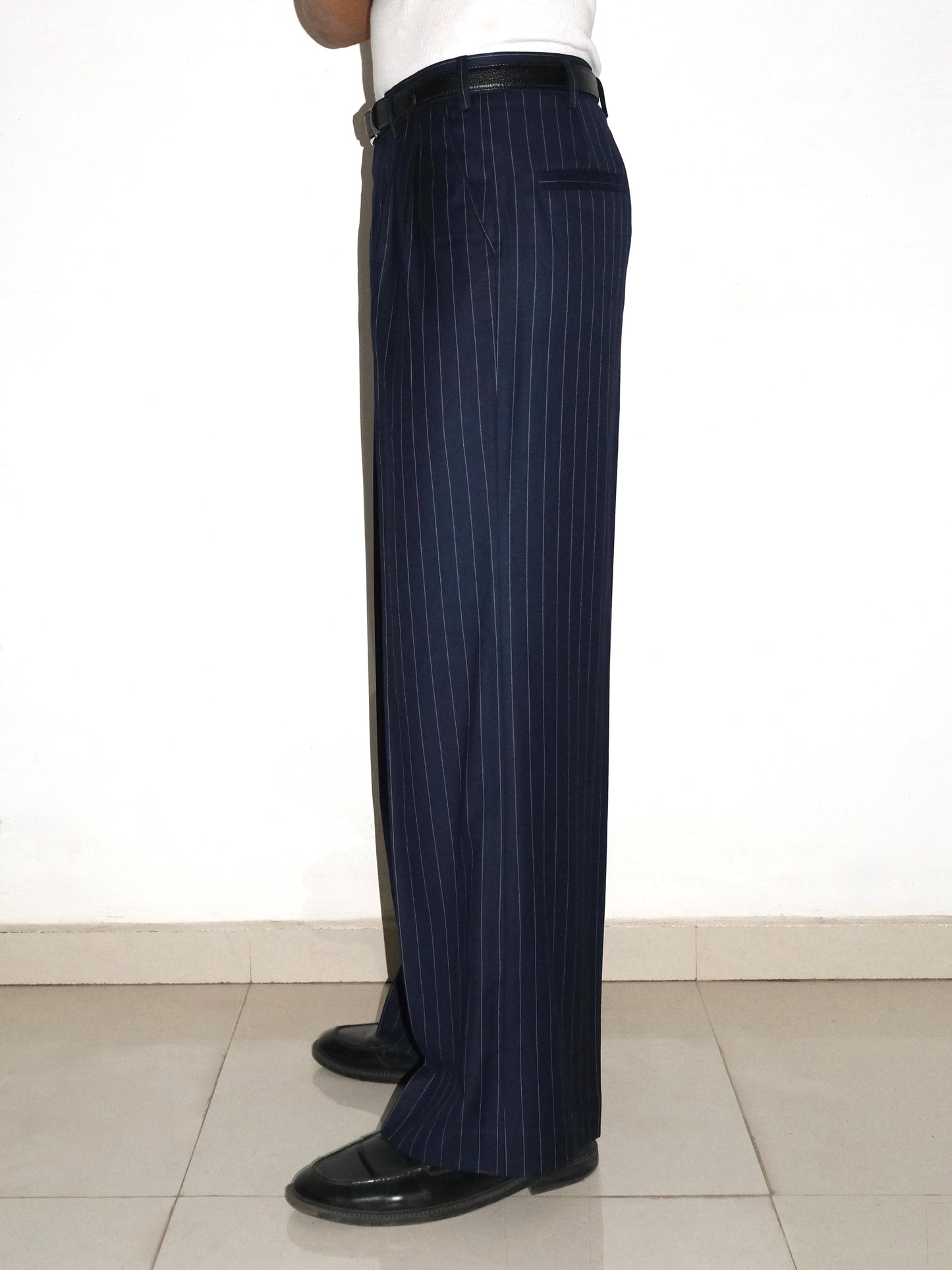 Tailored Terry Rayon Trousers - Blue/White Pinstripe
