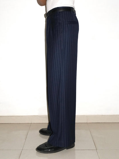 Tailored Terry Rayon Trousers - Blue/White Pinstripe