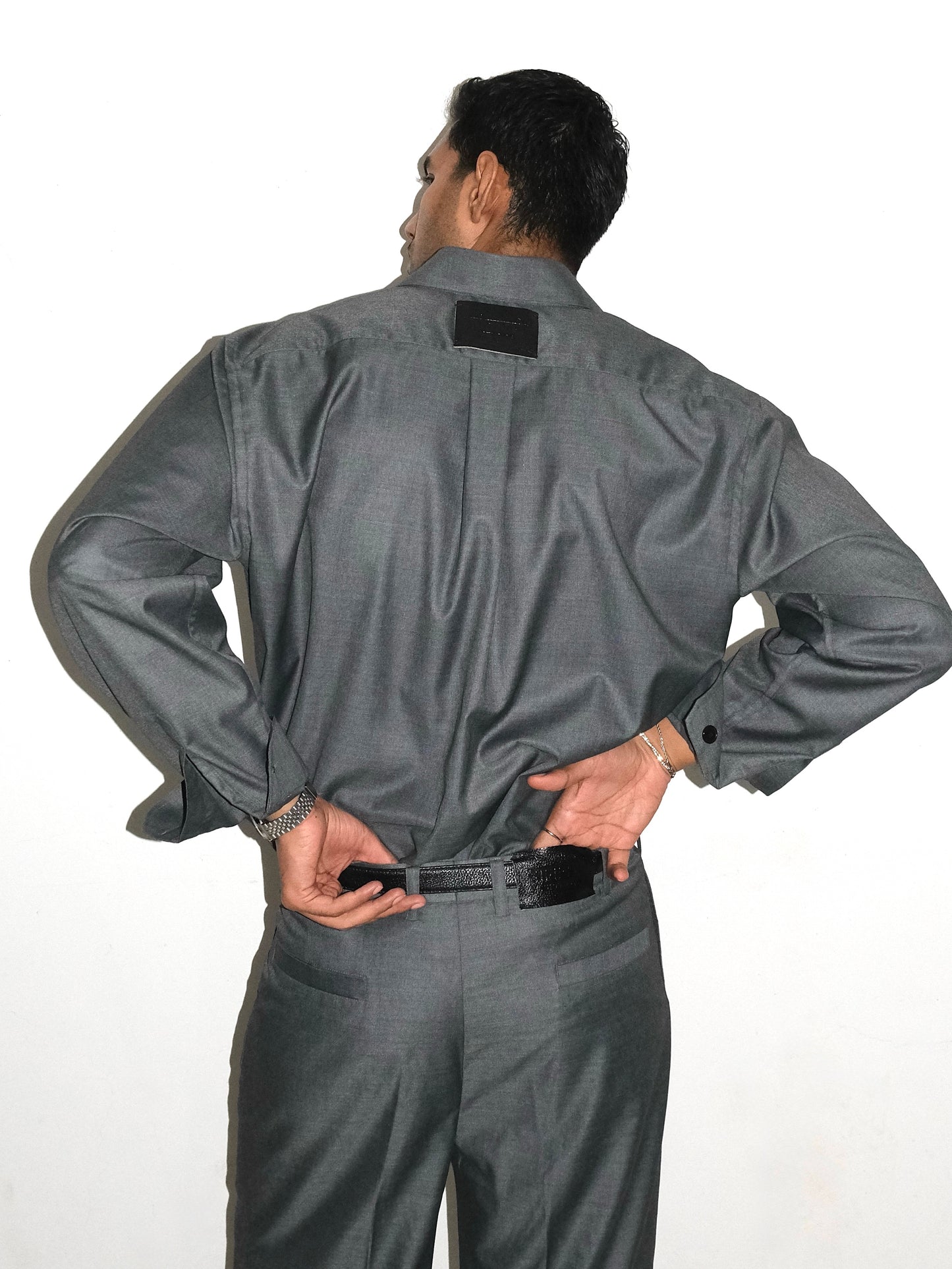 Tailored Wool blend Full Sleeves Shirt - Grey