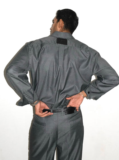 Tailored Wool blend Full Sleeves Shirt - Grey