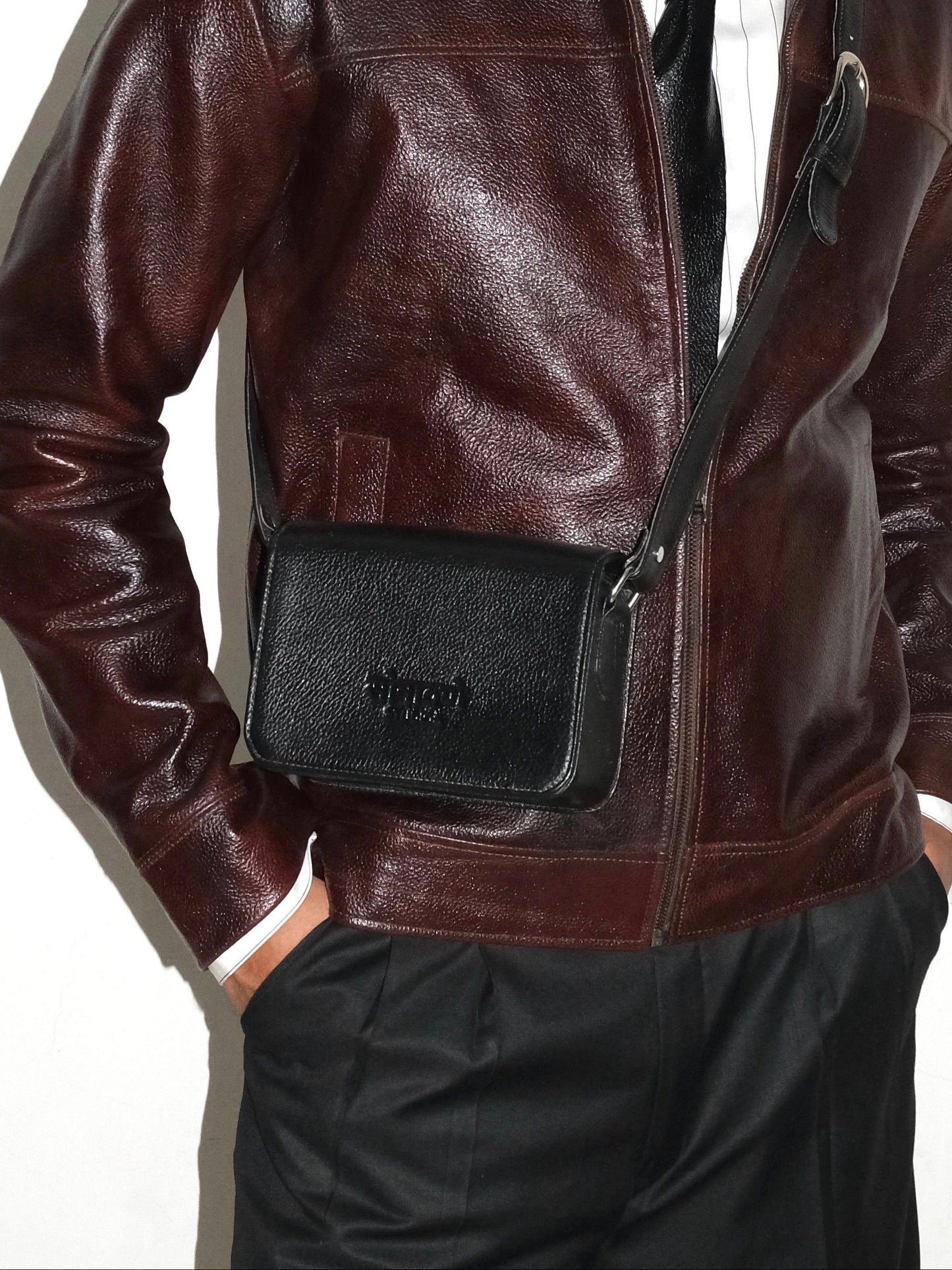 Handmade Leather Crossbody Bag- Black