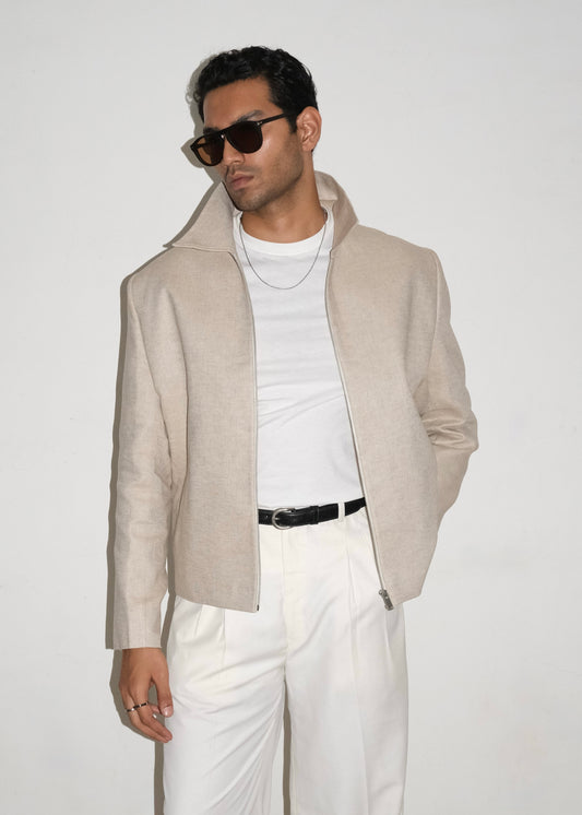 Tailored Linen Cotton Jacket- Beige