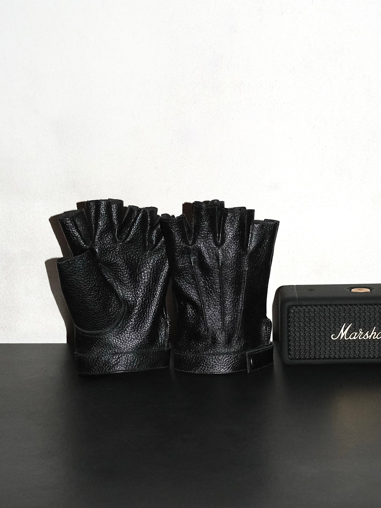 Handmade Leather Half Gloves- Black