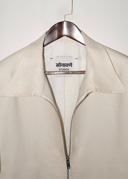 Tailored Linen Cotton Jacket- Off White