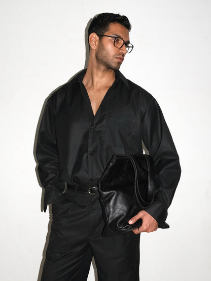 Tailored Wool blend Full Sleeves Shirt - Black