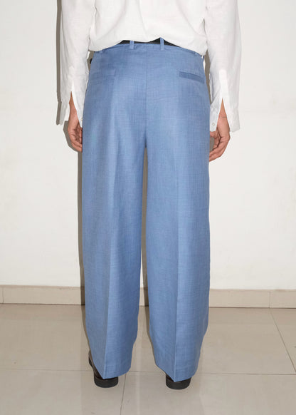 Tailored Double Pleated Trouser- Blue