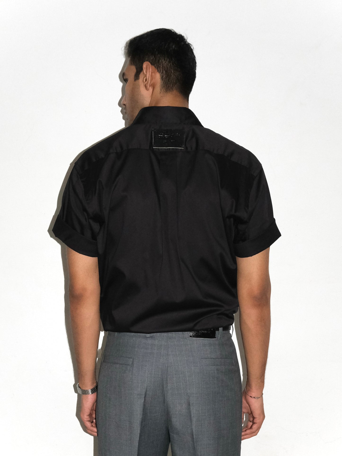 Tailored Half Sleeves Giza cotton Shirt - Black