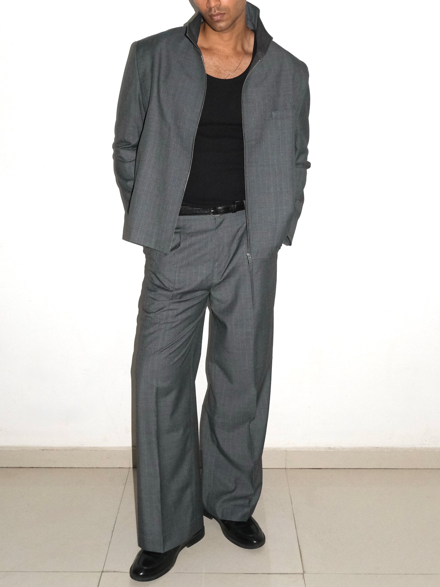 Tailored Wool blend Trousers - Grey Pinstripe