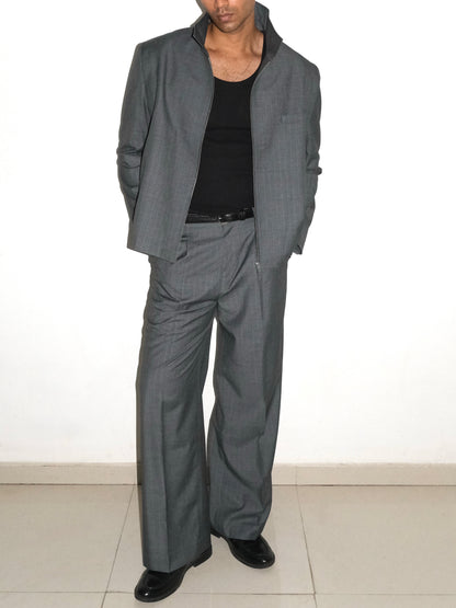 Tailored Wool blend Trousers - Grey Pinstripe