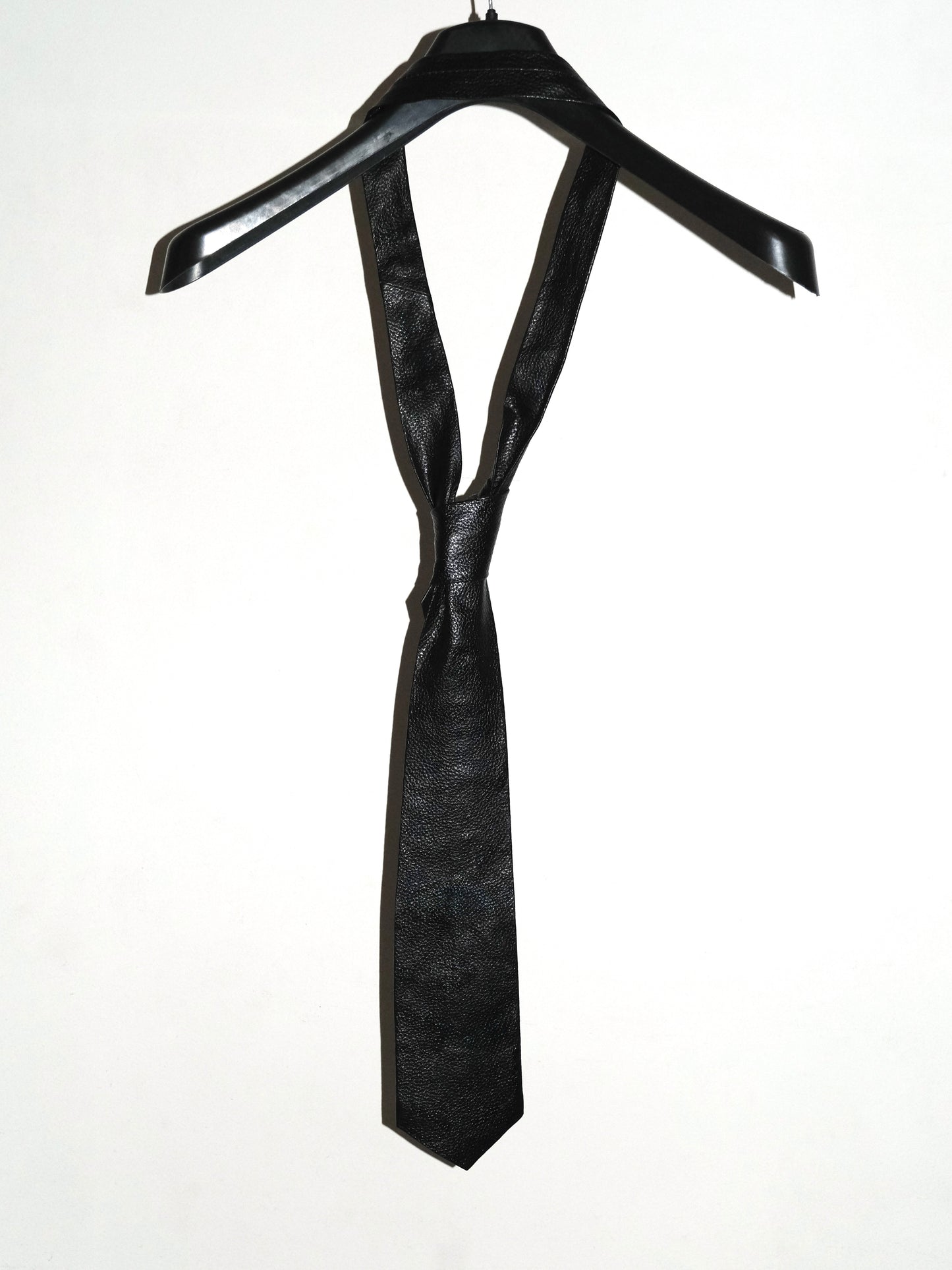 Handmade uneven Leather Tie - Black