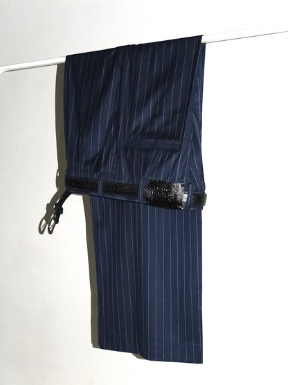 Tailored Terry Rayon Trousers - Blue/White Pinstripe
