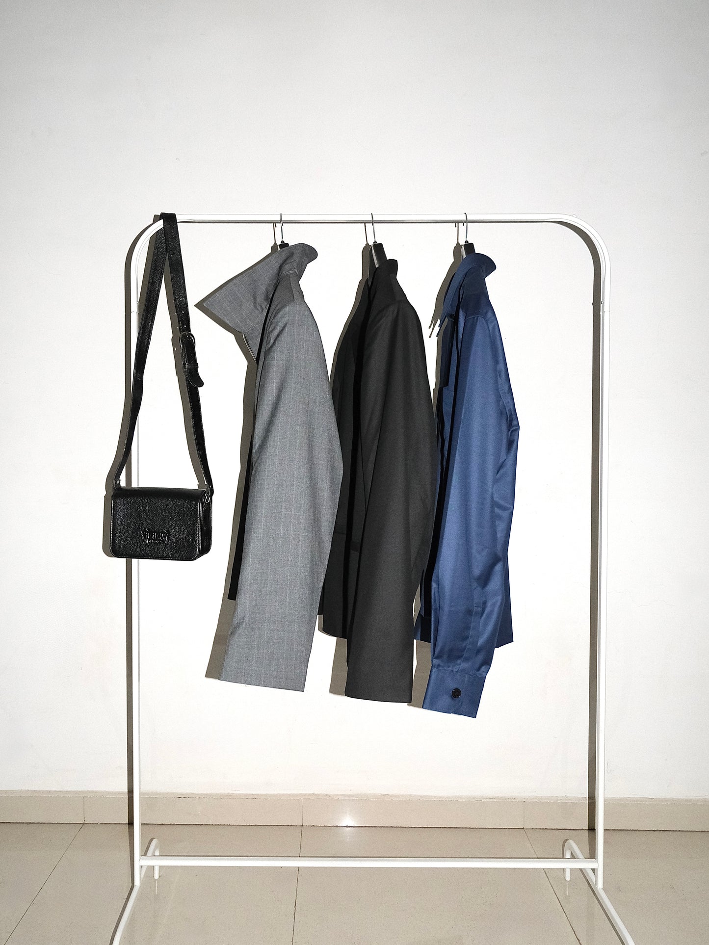 Tailored Wool Blend Jacket- Grey Pinstripe