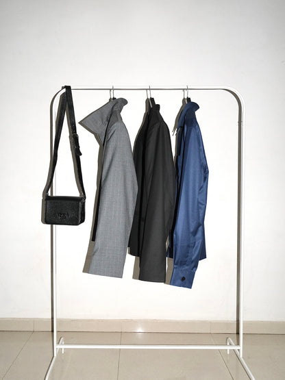 Tailored Wool Blend Jacket- Grey Pinstripe