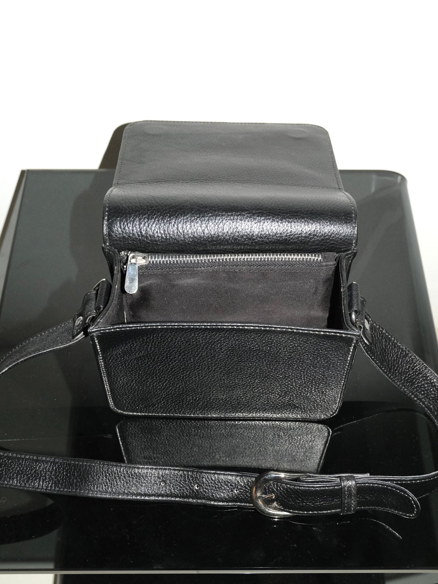Handmade Leather Crossbody Bag- Black