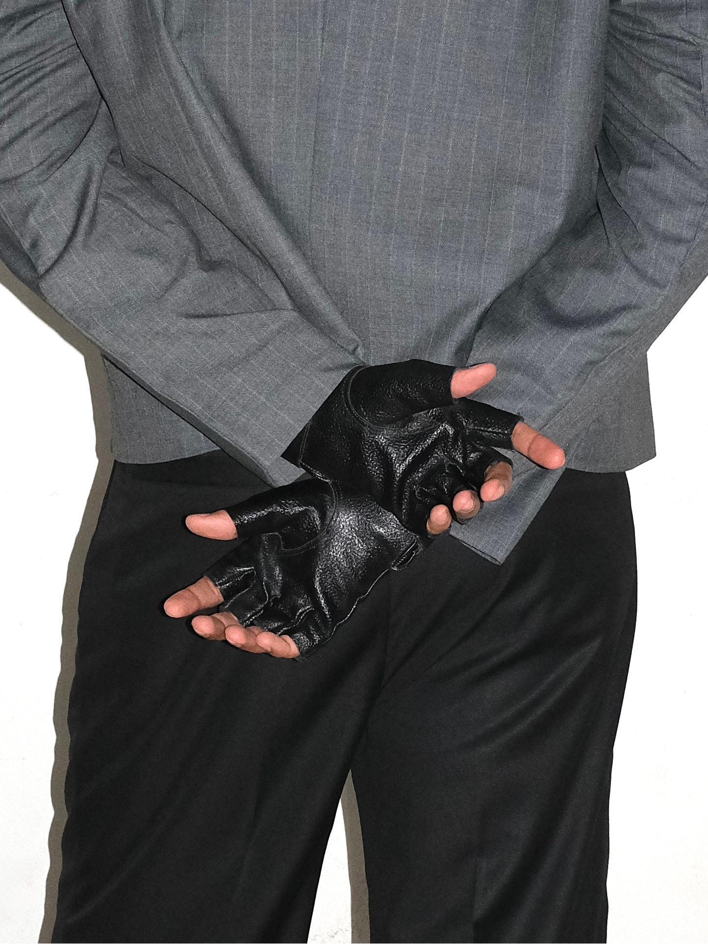Handmade Leather Half Gloves- Black