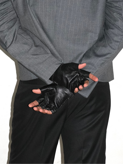 Handmade Leather Half Gloves- Black