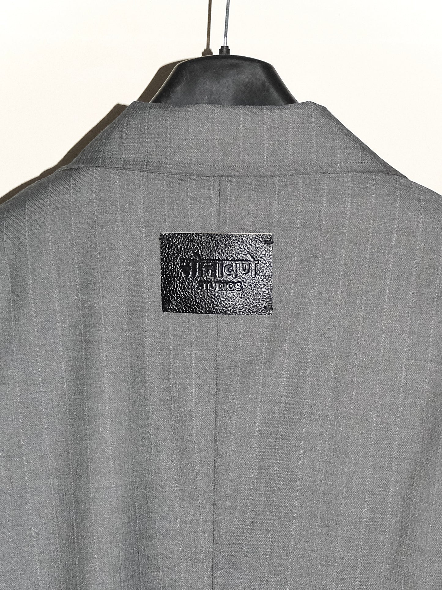 Tailored Wool Blend Jacket- Grey Pinstripe