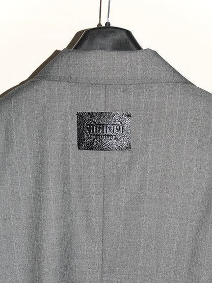 Tailored Wool Blend Jacket- Grey Pinstripe