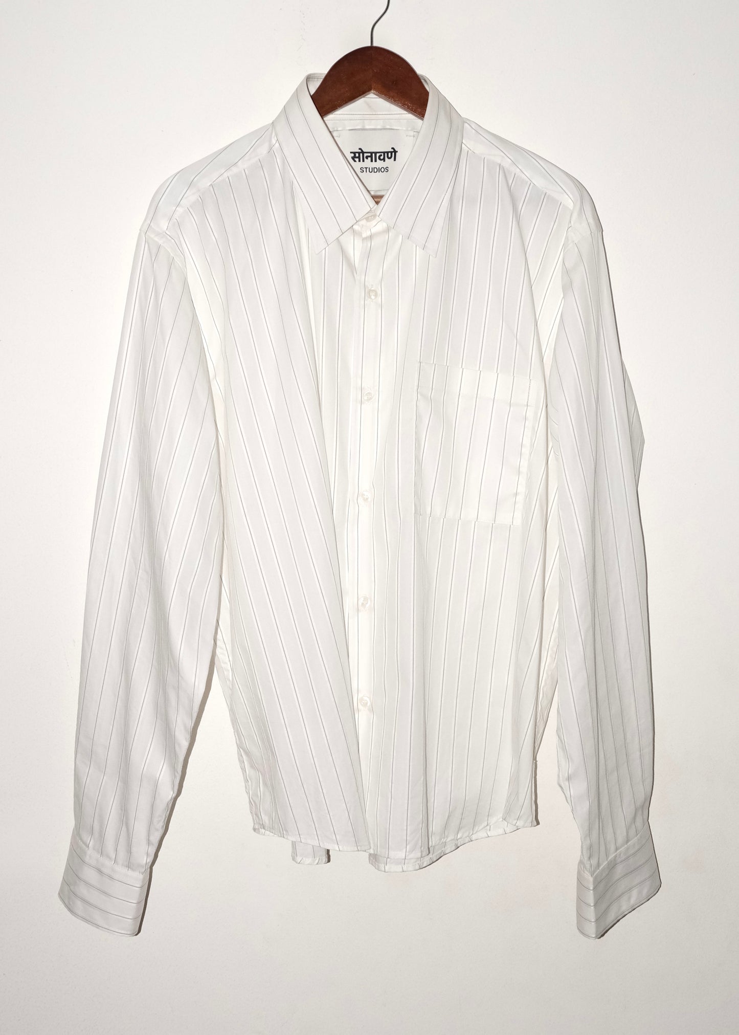 Tailored Giza cotton Shirt - White/Black stripe