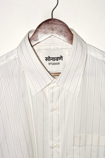 Tailored Giza cotton Shirt - White/Black stripe
