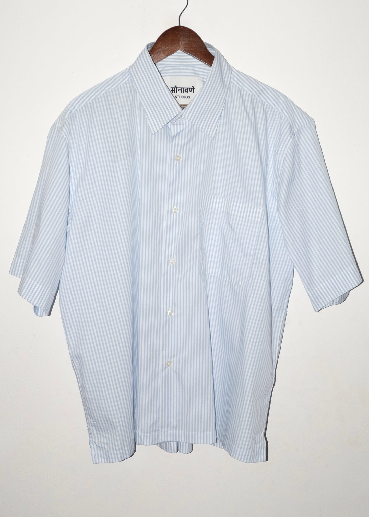Tailored Pima Cotton Short Shirt - Blue/White stripe