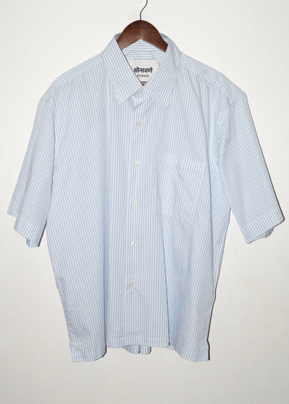 Tailored Pima Cotton Short Shirt - Blue/White stripe