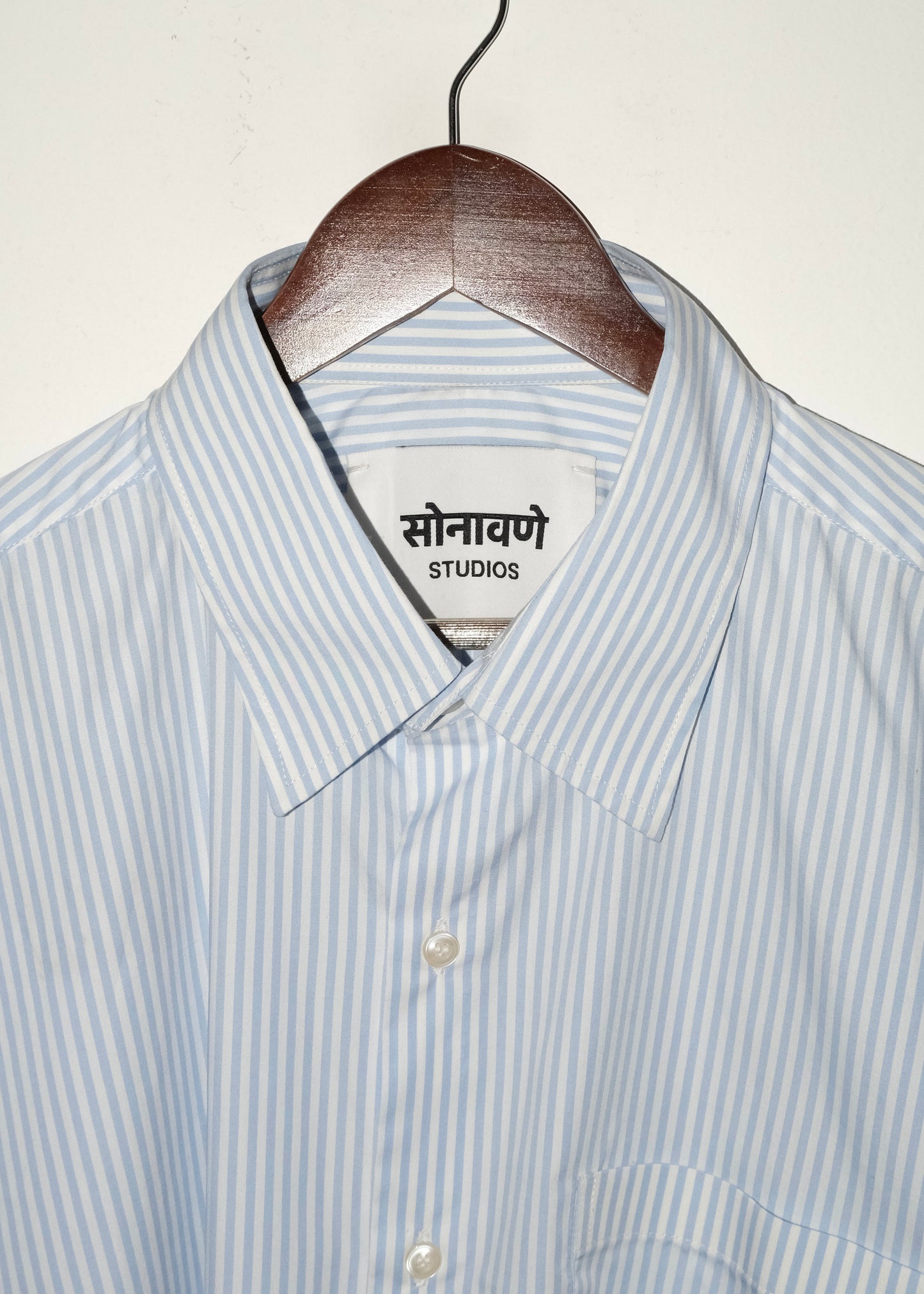 Tailored Pima Cotton Short Shirt - Blue/White stripe