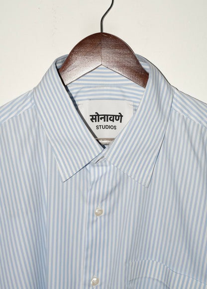 Tailored Pima Cotton Short Shirt - Blue/White stripe
