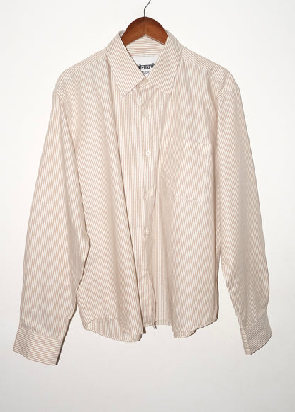 Tailored Linen Cotton Shirt- Brown/White stripe