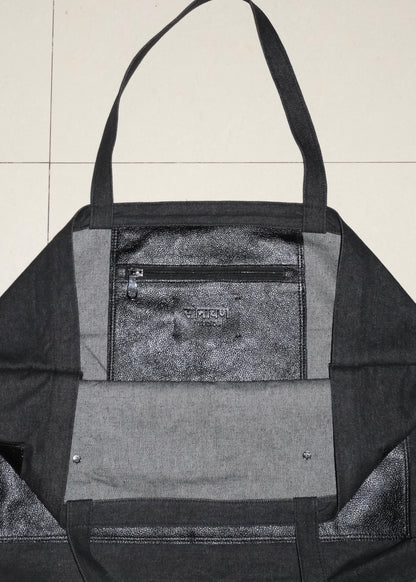 XL Denim Tote Bag- Black