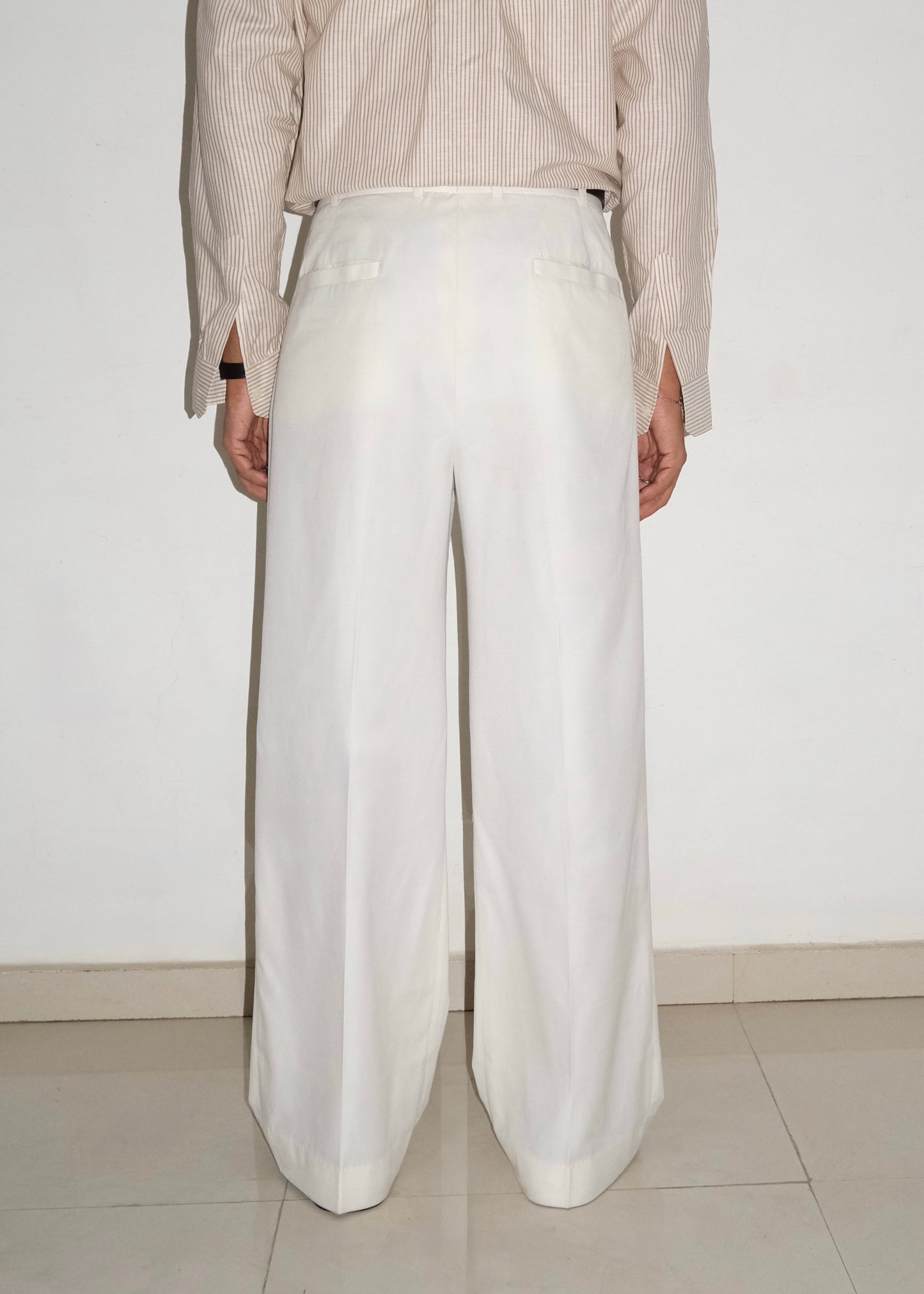 Tailored Double Pleated Trouser- Cream White