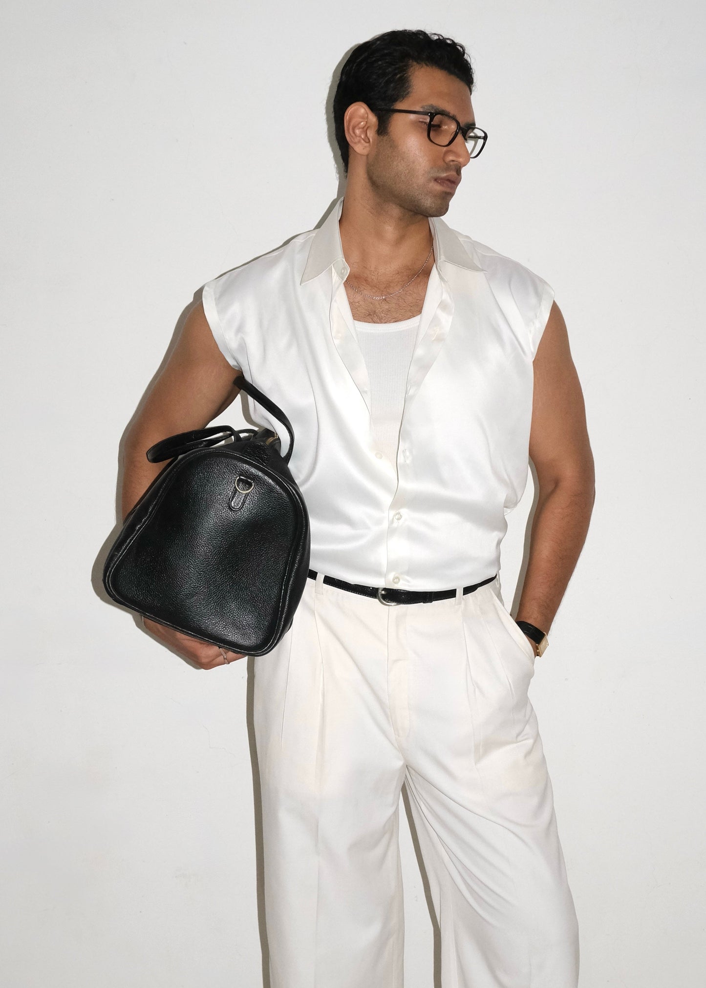 Leather Duffle Bag- Black