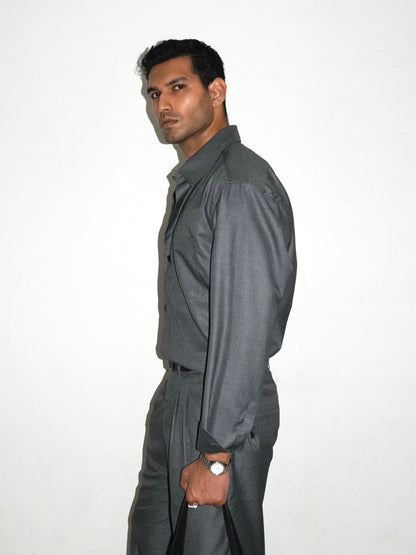 Tailored Wool blend Full Sleeves Shirt - Grey
