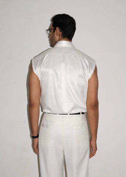 Tailored Satin Sleeveless Shirt- Ivory