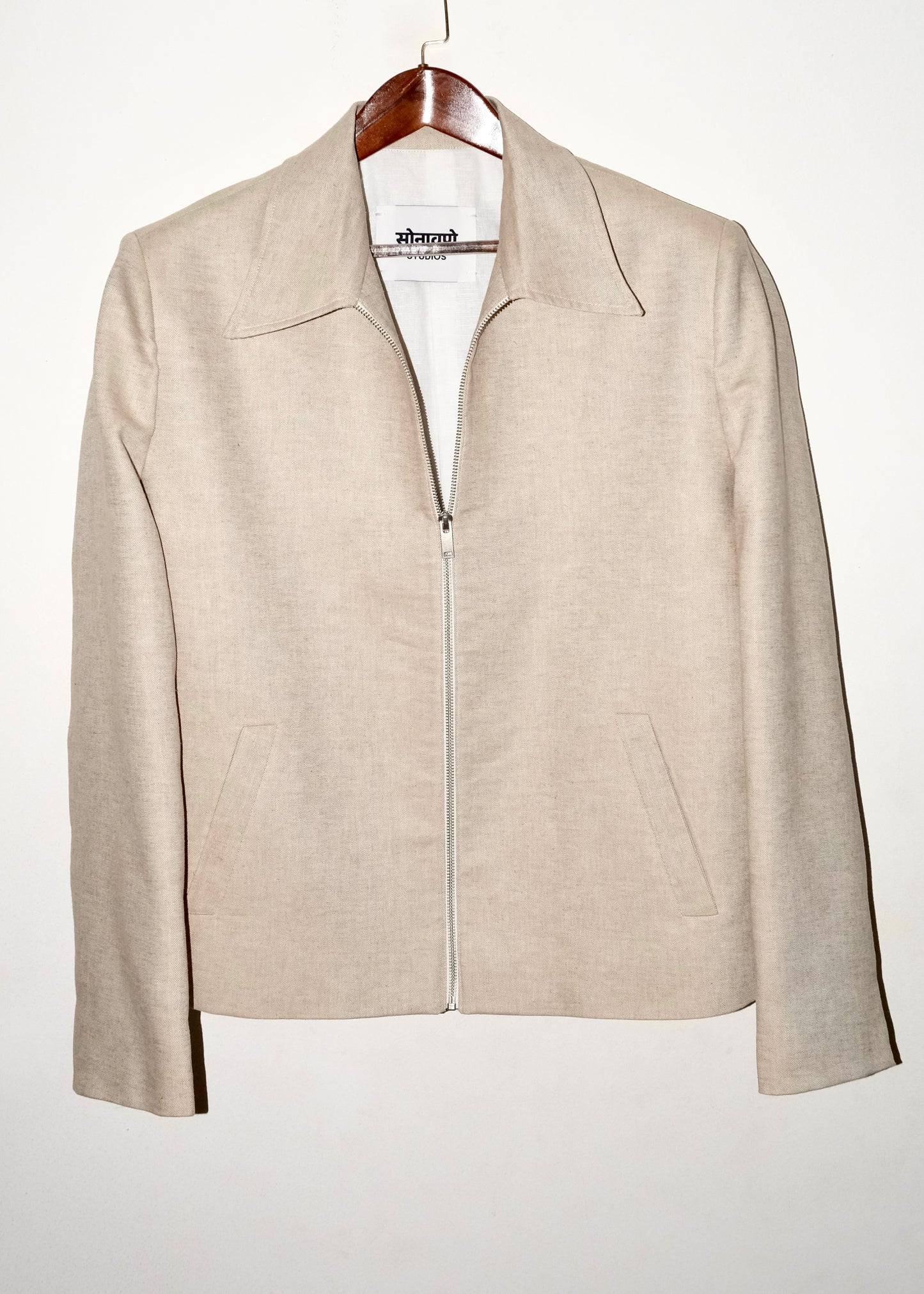 Tailored Linen Cotton Jacket- Beige