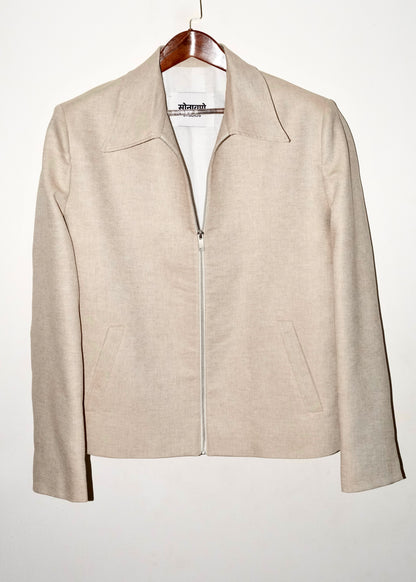 Tailored Linen Cotton Jacket- Beige