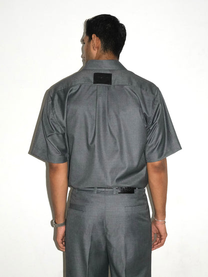 Tailored Wool blend Half Sleeves Shirt - Grey