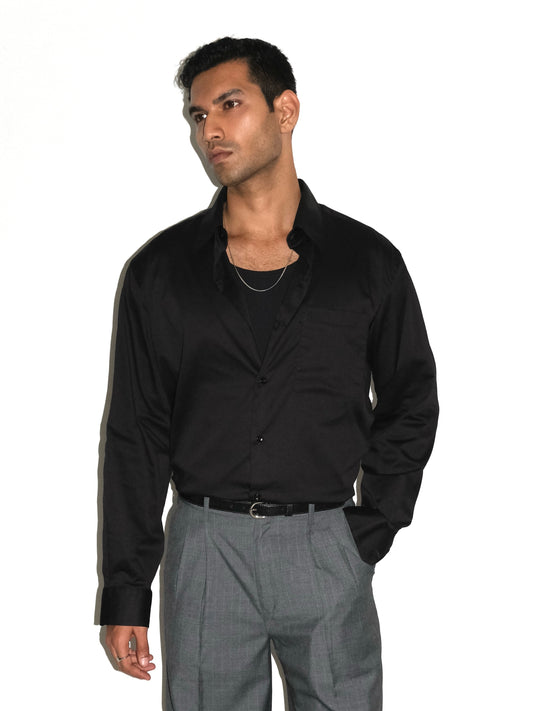 Tailored Full Sleeves Giza cotton Shirt - Black